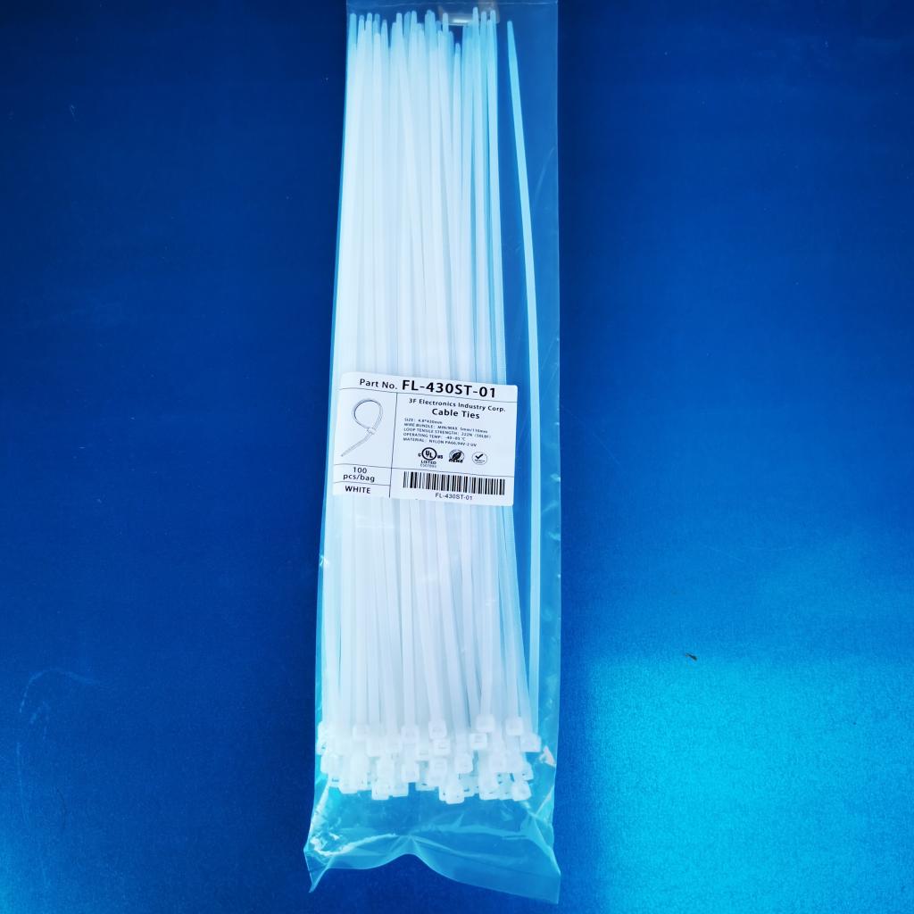 FL-430ST-01 Cable Zip Ties 17-inch Mounting Ties Indoor/Outdoor Use UV Resistant Nylon Material - WHITE (100-Pack)