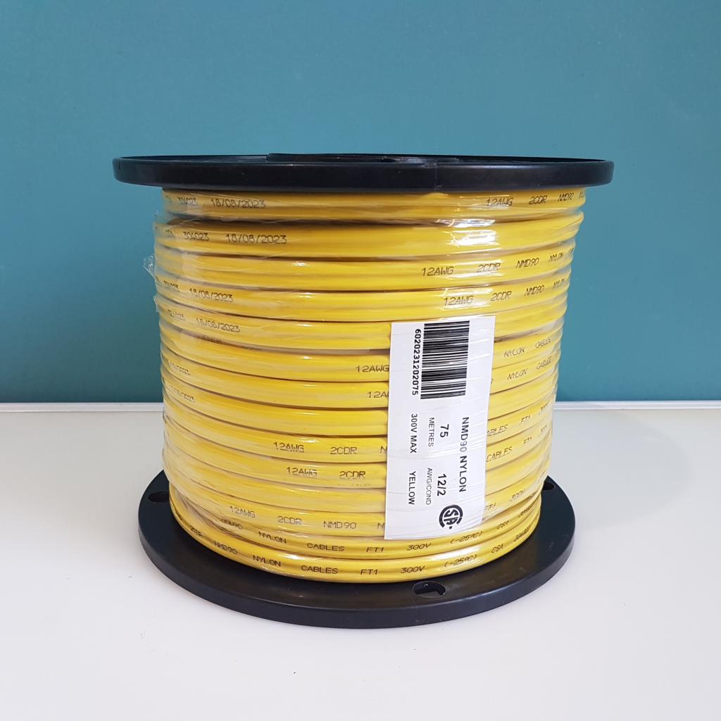 12/2 NMD90 Copper Electrical Wire - Yellow - 75M