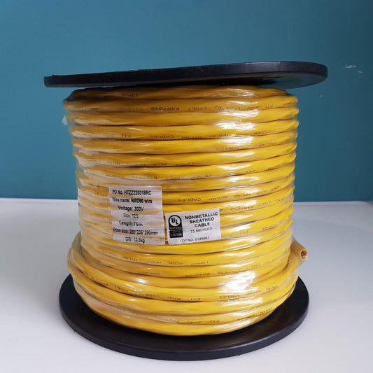 12/3 NMD90 Copper Electrical Wire - Yellow - 75M