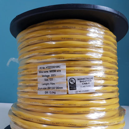 12/3 NMD90 Copper Electrical Wire - Yellow - 75M