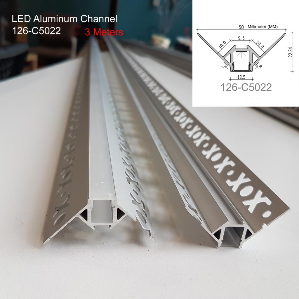 126 Aluminum Channel with Frosted Diffuser for LED Strips , 3 Meters