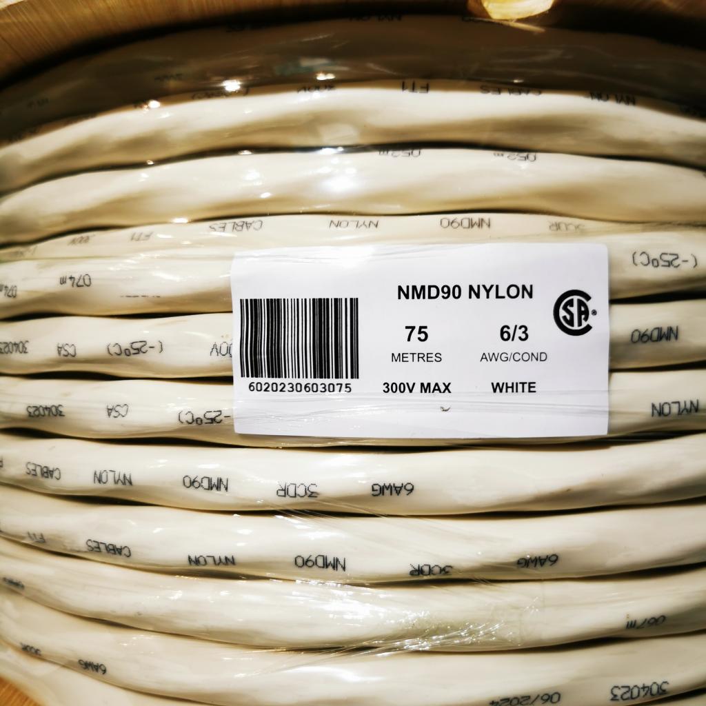 6/3 NMD90 Copper Electrical Wire - White - Cut By Meter