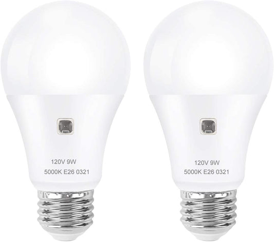 9W Dusk to Dawn Light Bulb 60W Equivalent, A19 E26 Sensor Bulbs Outdoor Auto on and Off, Daylight White 3000K