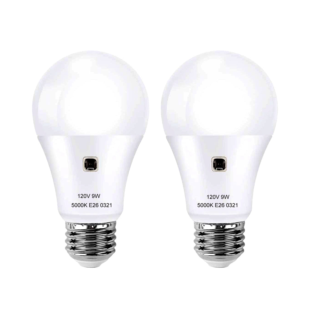 9W Dusk to Dawn Light Bulb 60W Equivalent, A19 E26 Sensor Bulbs Outdoor Auto on and Off, Daylight White 5000K