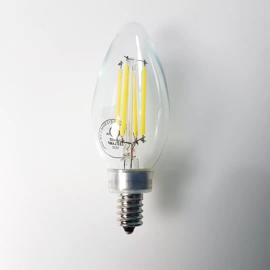 E12-B11-3000K LED Filament Bulb 5.5W (60W Equivalent) Dimmable 500 Lumens Candelabra Warm White Candle Light Bulbs
