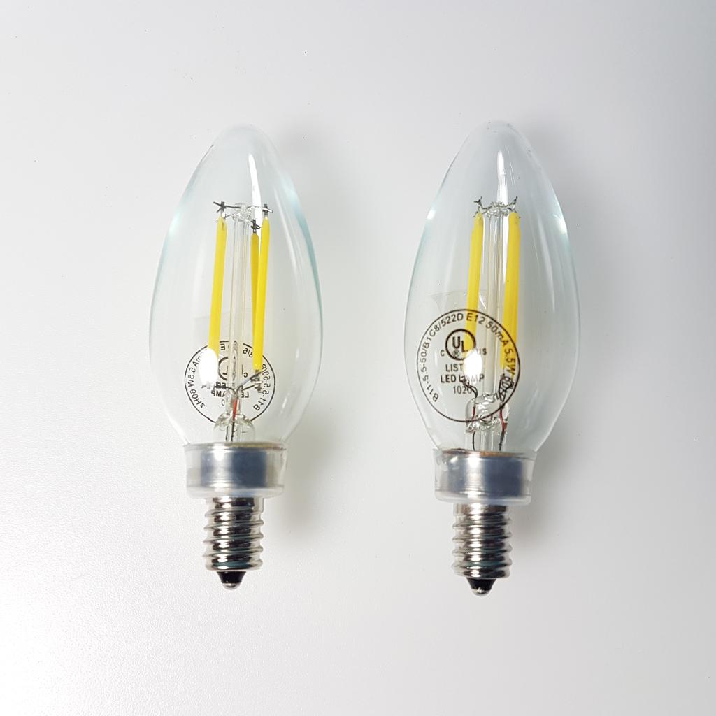 E12-B11-4000K LED Filament Bulb 5.5W (60W Equivalent) Dimmable 500 Lumens Candelabra Daylight Candle Light Bulbs