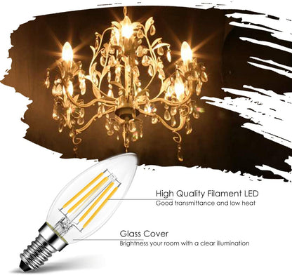 E12-B11-5000K LED Filament Bulb 5.5W (60W Equivalent) Dimmable 500 Lumens Candelabra Daylight Candle Light Bulbs
