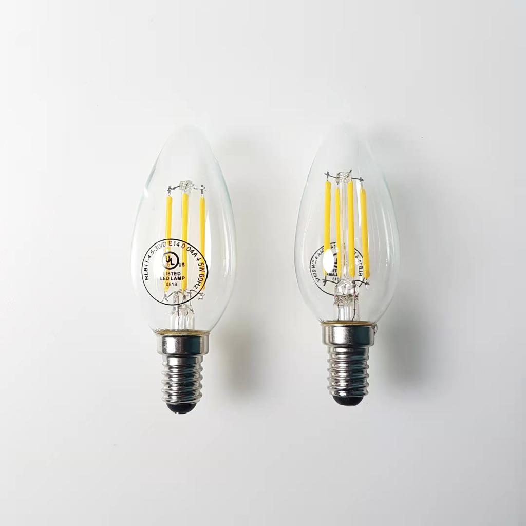 E14-B11-5000K LED Filament Bulb 4.5W (60W Equivalent) Dimmable 500 Lumens Candelabra Warm White Candle Light Bulbs
