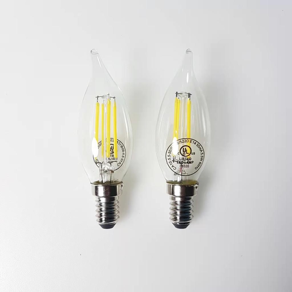 E14-CA10-5000K LED Filament Bulb 5.5W (60W Equivalent) Dimmable 500 Lumens Candelabra Daylight Candle Light Bulbs
