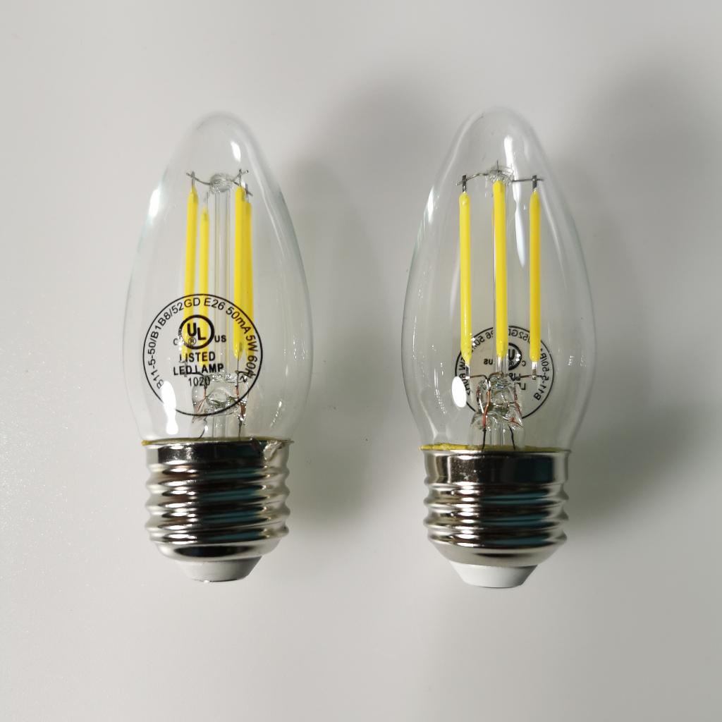 E26-B11-5000K LED Filament Bulb 5.5W (60W Equivalent) Dimmable 500 Lumens Candelabra Daylight Candle Light Bulbs