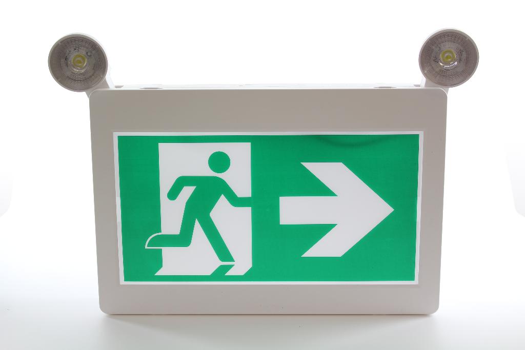 Running Man Exit Sign Combo with 2 Emergency Light Heads