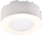 A modern flush-mount circular LED Cabinet Puck Light with a white outer trim and a bright white diffuser, shown against a plain white background.