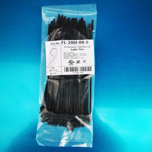 FL-200I-00-B Cable Zip Ties 8-inch Mounting Ties Indoor/Outdoor Use UV Resistant Nylon Material - Black (100-Pack)