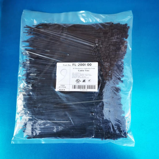 FL-200I-00 Cable Zip Ties 8-inch Mounting Ties Indoor/Outdoor Use UV Resistant Nylon Material - BLACK(1000-Pack)