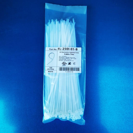 FL-250I-01-B Cable Zip Ties 10-inch Mounting Ties Indoor/Outdoor Use UV Resistant Nylon Material - WHITE (100-Pack)
