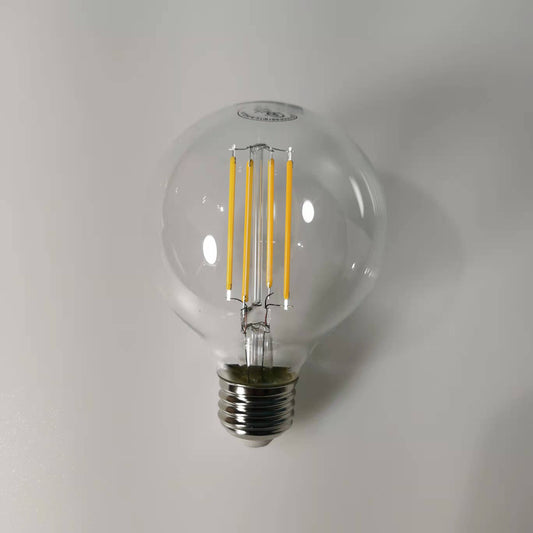 G25-E26-5000K LED Filament Bulb 8W (60W Equivalent) Dimmable 800 Lumens DAYLIGHT ROUND Clear Bulbs
