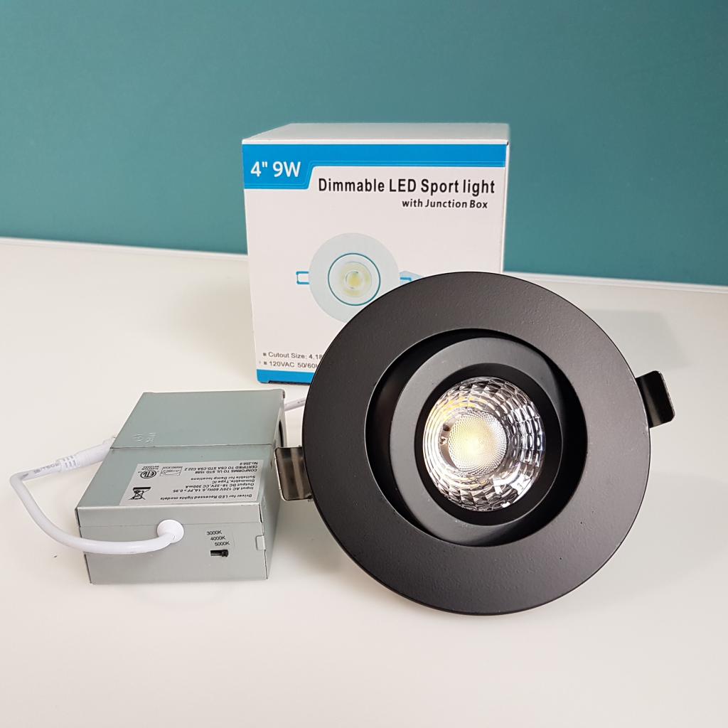 4" Gimbal Pot Light 3CCT Convertible (3000K-4000K-5000K) 9W Dimmable , BLACK
