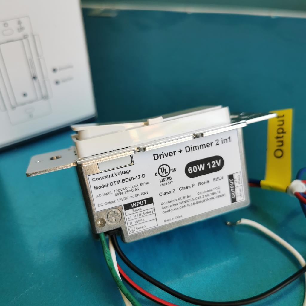 Dimmer Light Switch & 12V 60W Dimmable LED Driver 3 in 1, Class 2 UL Listed 120VAC to 12VDC Power Supply