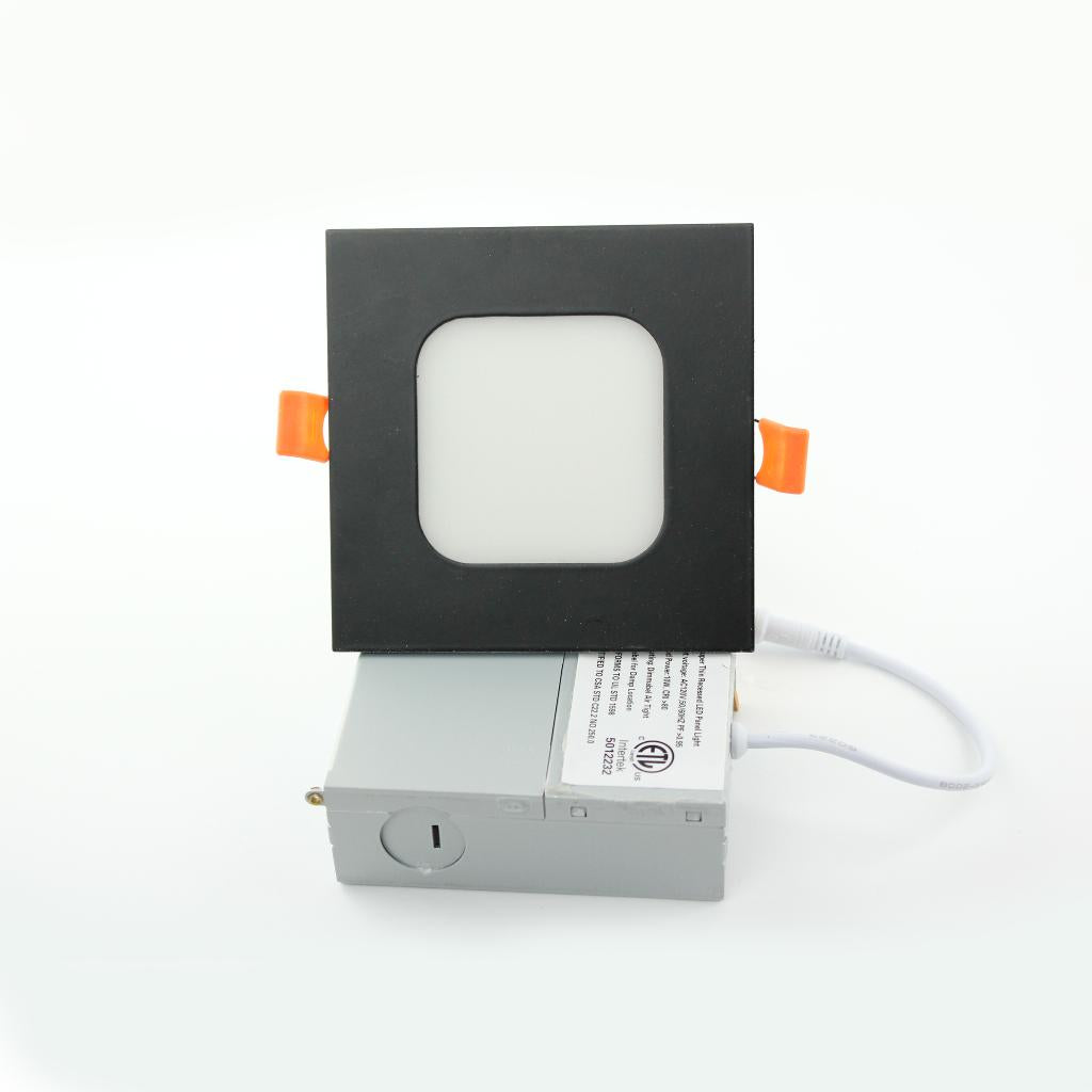4" LED Slim Panel Pot light BLACK Square 3CCT Color Convertible  With Junction Box, S4QR3CCT