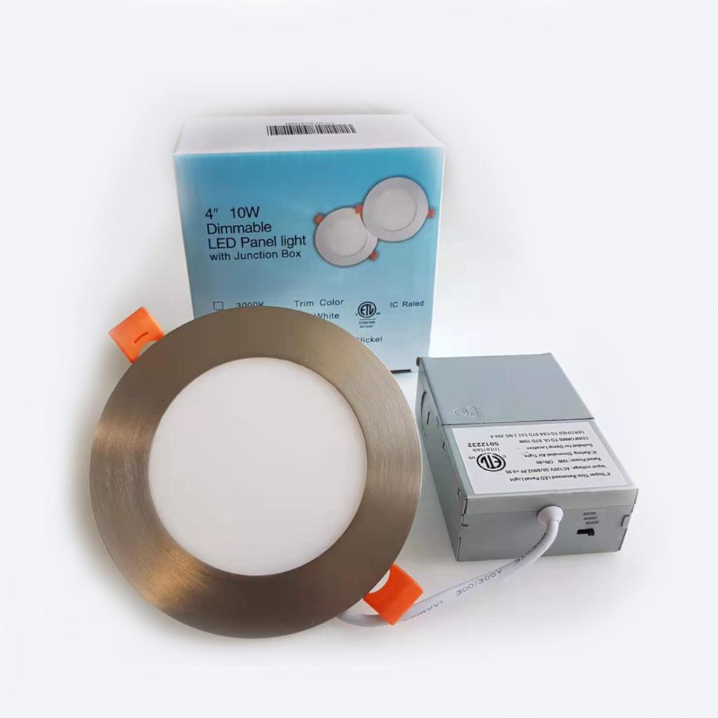 4" LED Slim Panel Pot light 3CCT Color Convertible with Junction Box, 10W 860LM Brushed Nickel