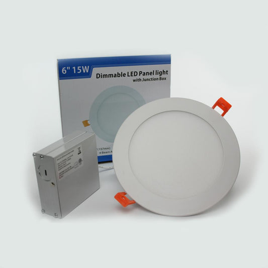 6" LED Slim Panel Light 3CCT 3000K/4000K/5000K Color Convertible & with Junction Box, 15W 1300LM