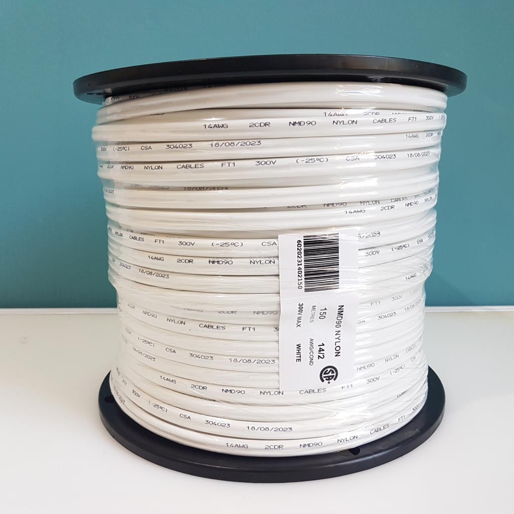 14/2 NMD-90 Copper Electrical Wire - White - Cut By Meter