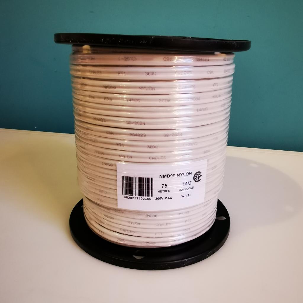 14/2 NMD-90 Copper Electrical Wire - White - Cut By Meter